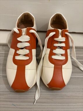 Marni Colorblock White and Orange Retro Lace-Up Sneakers